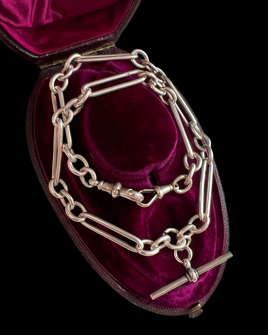 ANTIQUE CHUNKY SILVER PAPERCLIP ALBERT CHAIN