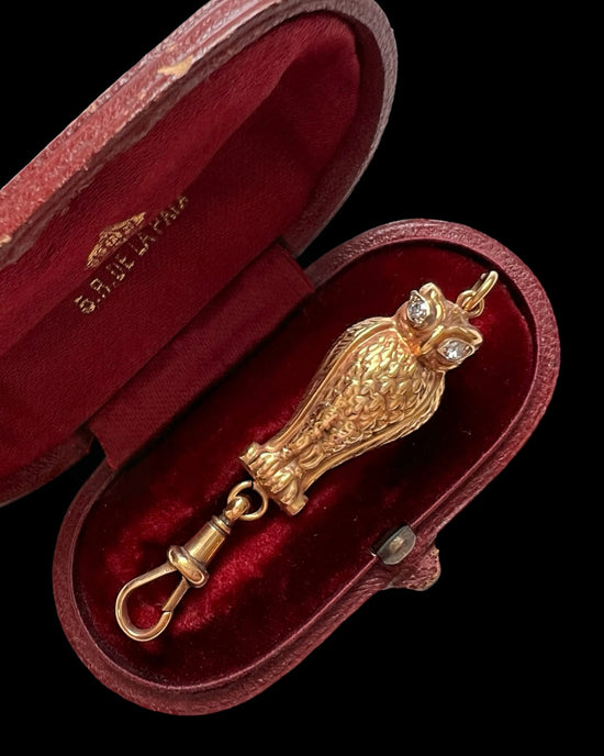 VINTAGE 9CT GOLD & DIAMOND OWL CHAIN EXTENDER / BAIL