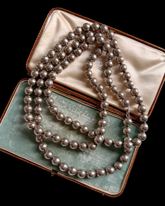 VICTORIAN LONG SILVER BEAD GUARD CHAIN