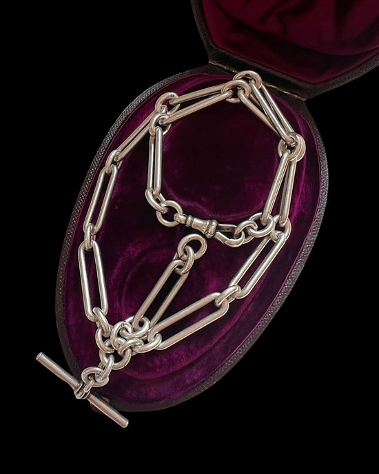 ANTIQUE SILVER PAPERCLIP ALBERT T-BAR CHAIN