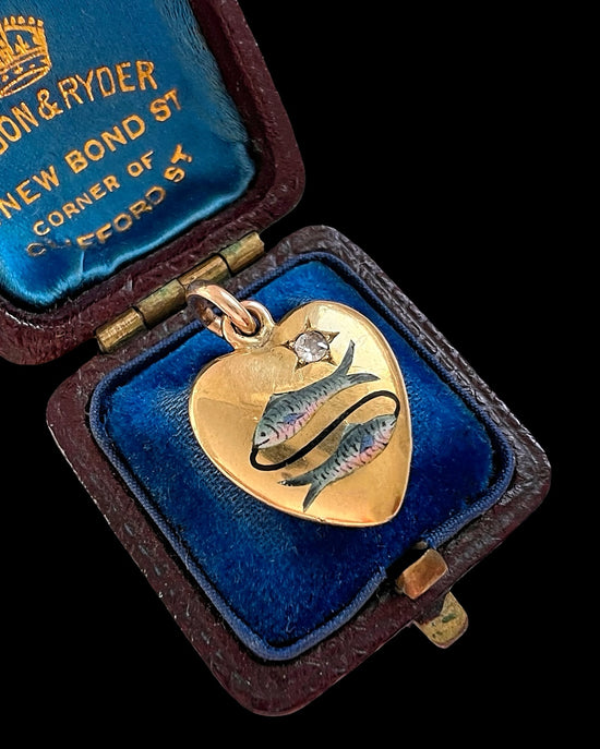 VINTAGE ZODIAC ‘PISCES’ DOUBLE FISH HEART PENDANT