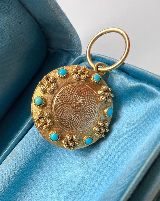 VICTORIAN 15CT GOLD & TURQUOISE LOCKET