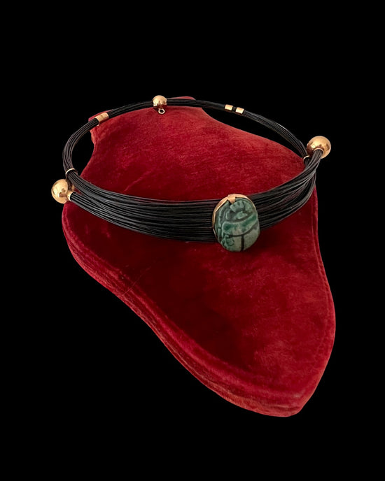 ANTIQUE SCARAB & ELEPHANT HAIR BANGLE