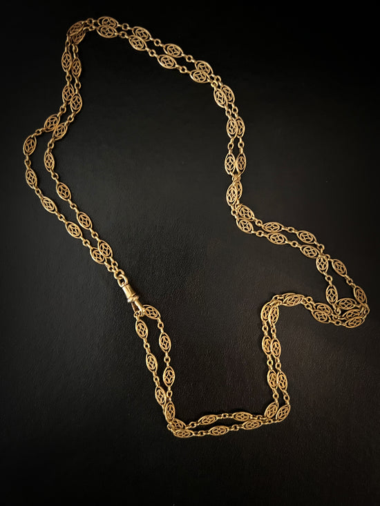 18CT FRENCH SAUTOIR FANCY LINK GAURD CHAIN