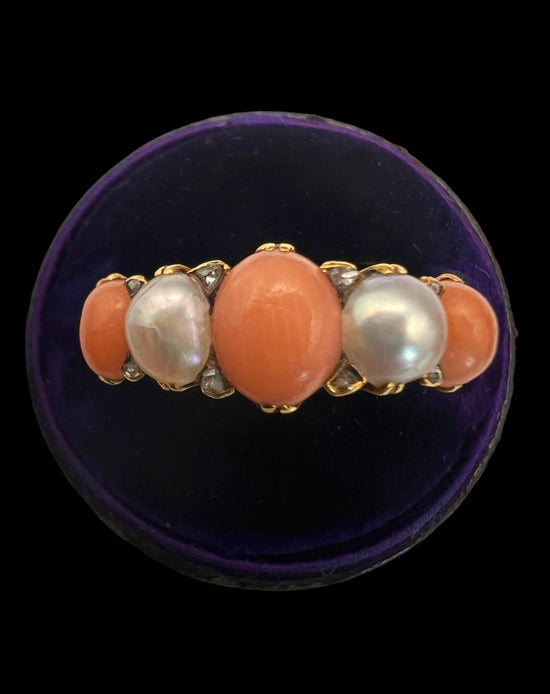 VICTORIAN PEARL & CORAL RING