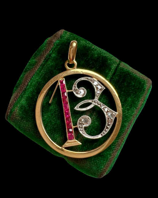 ART DECO DIAMOND & RUBY ‘13’ PENDANT