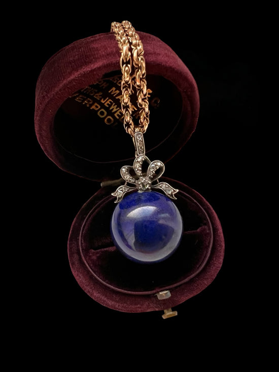 VICTORIAN LAPIS LAZULI SPHERE & DIAMOND BOW PENDANT
