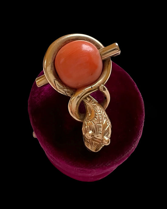 VICTORIAN CORAL & 9CT GOLD SNAKE PENDANT