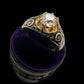 19TH CENTURY DIAMOND RING WITH BLACK ENAMEL SCROLL BAND