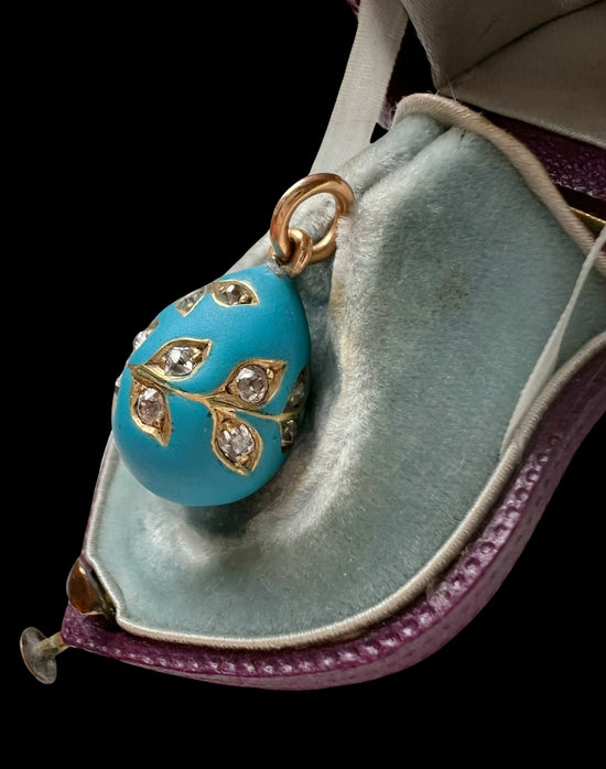 19TH CENTURY DIAMOND & BLUE ENAMEL EGG PENDANT
