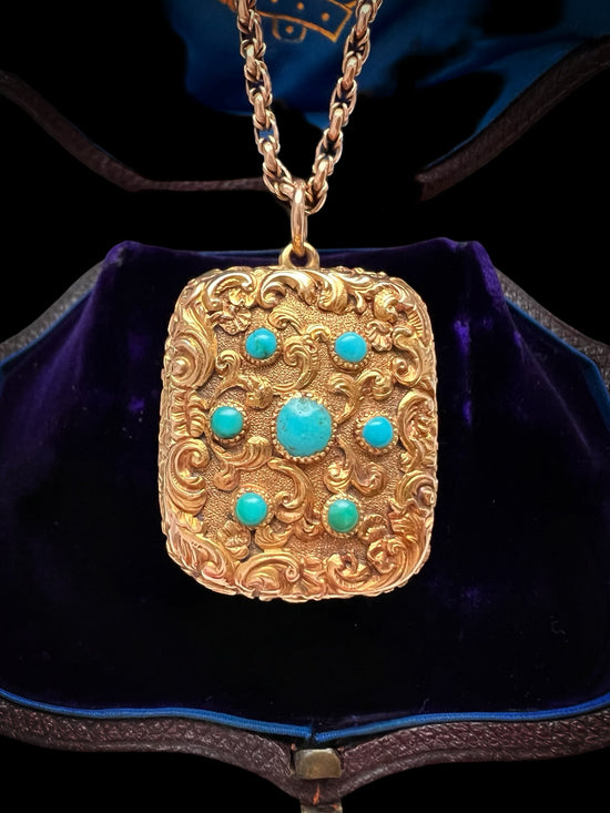 VICTORIAN TURQUOISE & AMETHYST VINAIGRETTE PENDANT