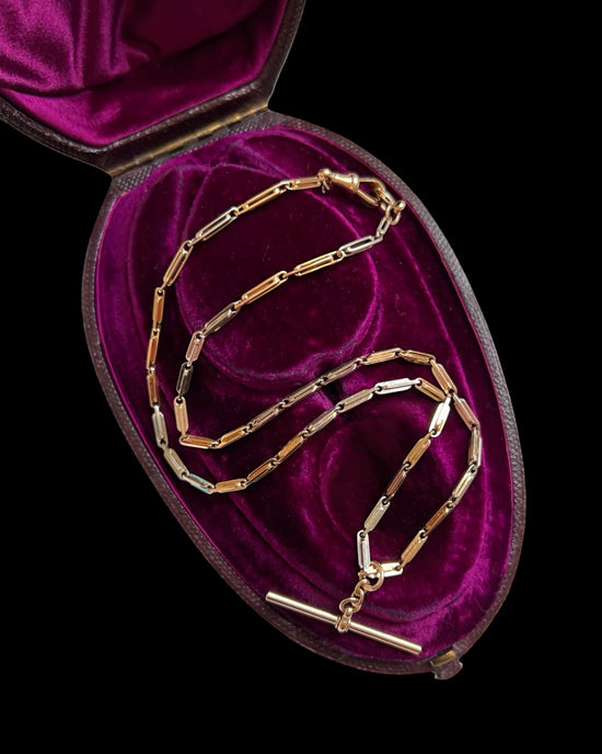 ANTIQUE BI-COLOUR 9CT GOLD & PLATINUM ALBERT CHAIN