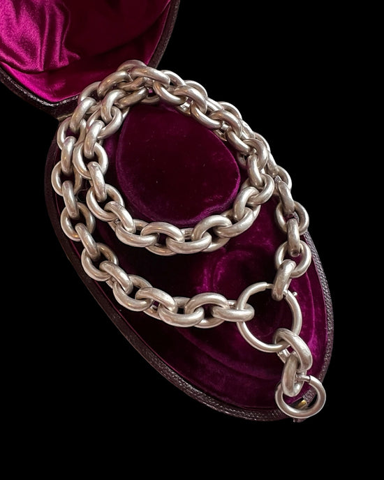 ANTIQUE CHUNKY SILVER CABLE LINK CHAIN