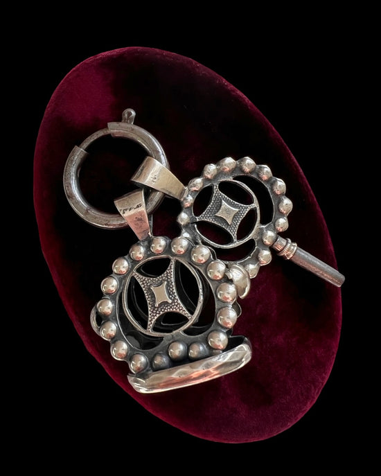DUTCH 20TH CENTURY SILVER CHATELAINE FOB & KEY SET