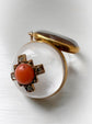 VICTORIAN ROCK CRYSTAL DOME LOCKET WITH DIAMOND & CORAL CENTRE