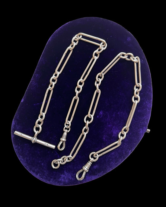 ANTIQUE SILVER PAPERCLIP ALBERT CHAIN WITH T-BAR