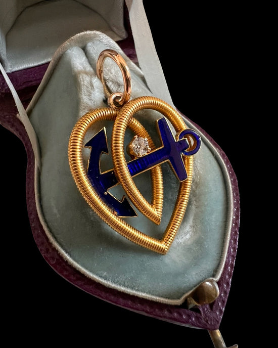 VICTORIAN 15CT GOLD HEART & ANCHOR PENDANT
