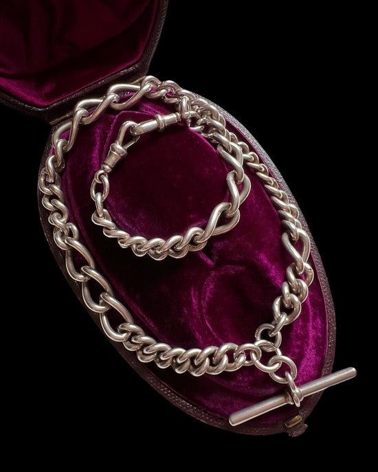 ANTIQUE CHUNKY SILVER ALBERT CHAIN