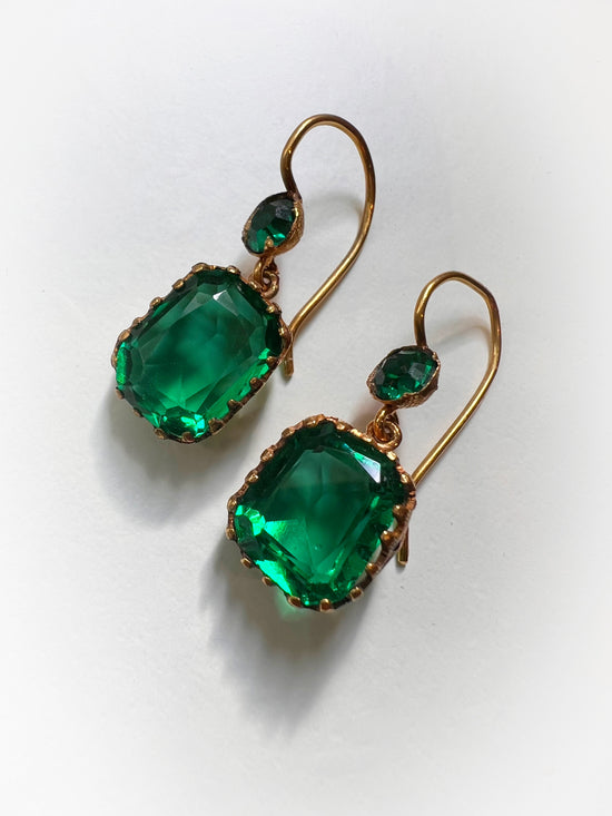 EARLY VICTORIAN GREEN PASTE DOUBLE DROP EARRINGS