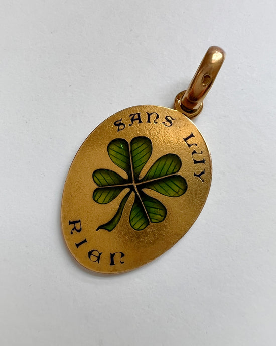 19TH CENTURY FRENCH PLIQUE-A-JOUR ‘SANS LUY RIEN’ 18CT GOLD PENDANT