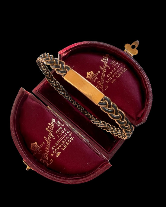 ANTIQUE PLAITED ELEPHANT HAIR & 9CT GOLD BANGLE