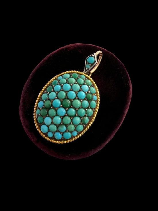 VICTORIAN PAVÉ TURQUOISE OVAL PENDANT