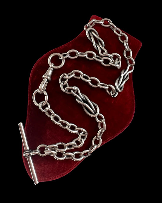 VICTORIAN LOVERS KNOT & CABLE LINK SILVER ALBERT CHAIN