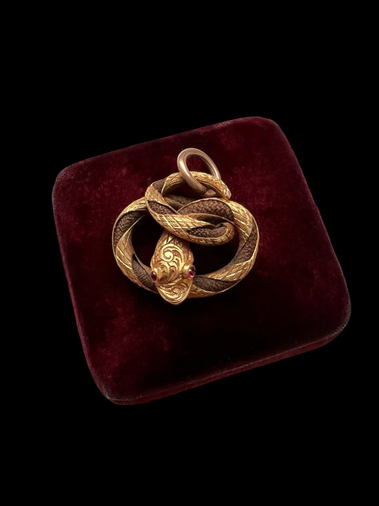 VICTORIAN HIGH CARAT GOLD & HAIR SNAKE PENDANT