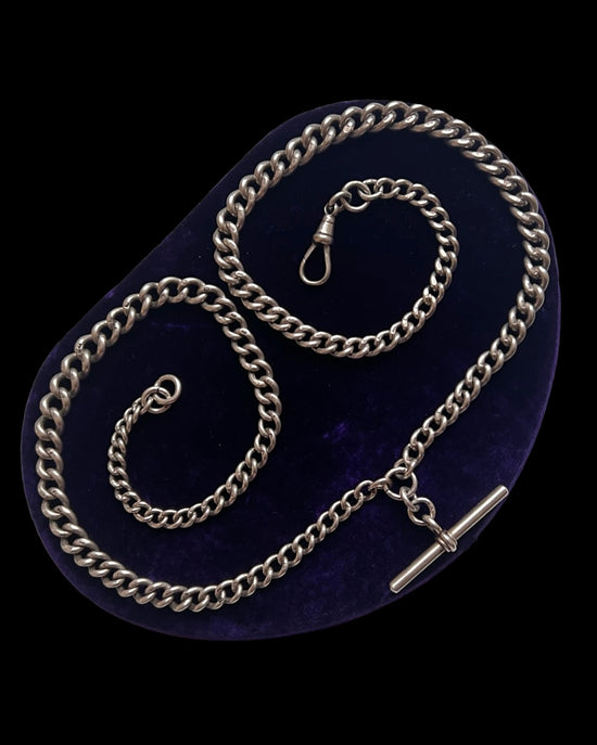 EDWARDIAN LONG LENGTH SILVER DOUBLE ALBERT CURB CHAIN