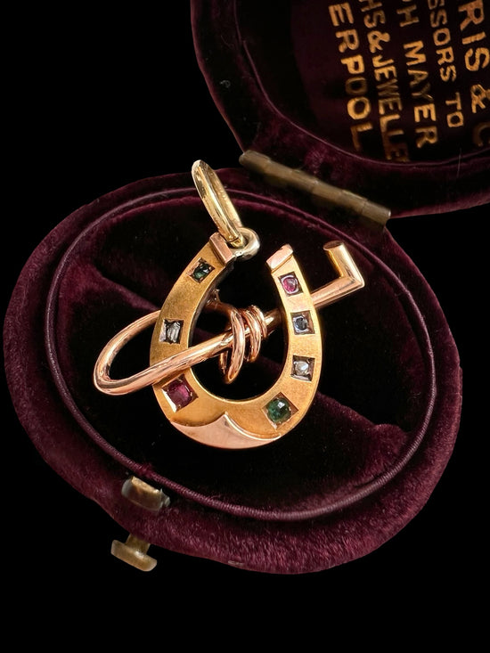 VICTORIAN 15CT GOLD & GEM SET HORSESHOE PENDANT
