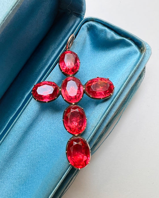 GEORGIAN LARGE PINK PASTE CROSS PENDANT