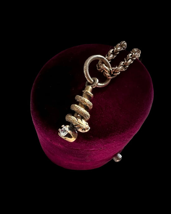 ANTIQUE 15CT GOLD & DIAMOND SNAKE PENDANT