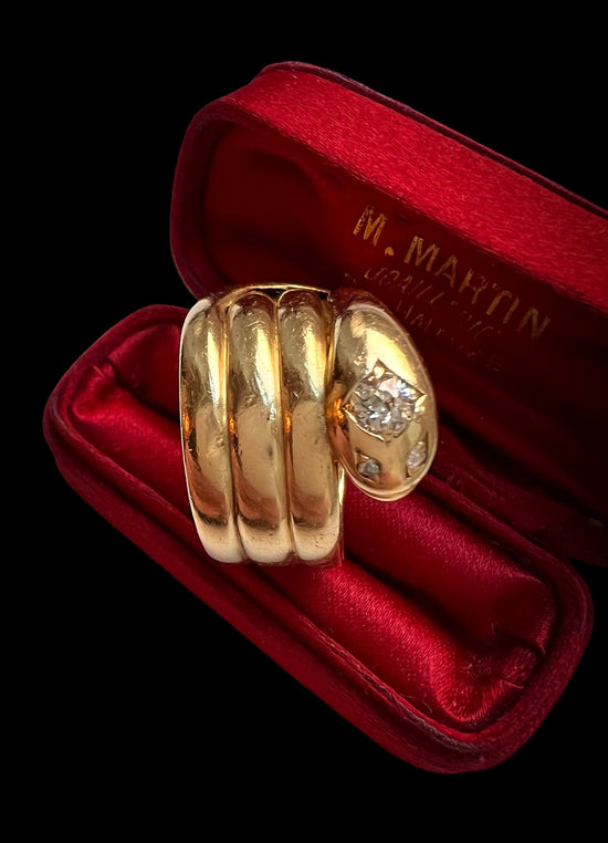 VICTORIAN 18CT GOLD & DIAMOND COILED SNAKE RING