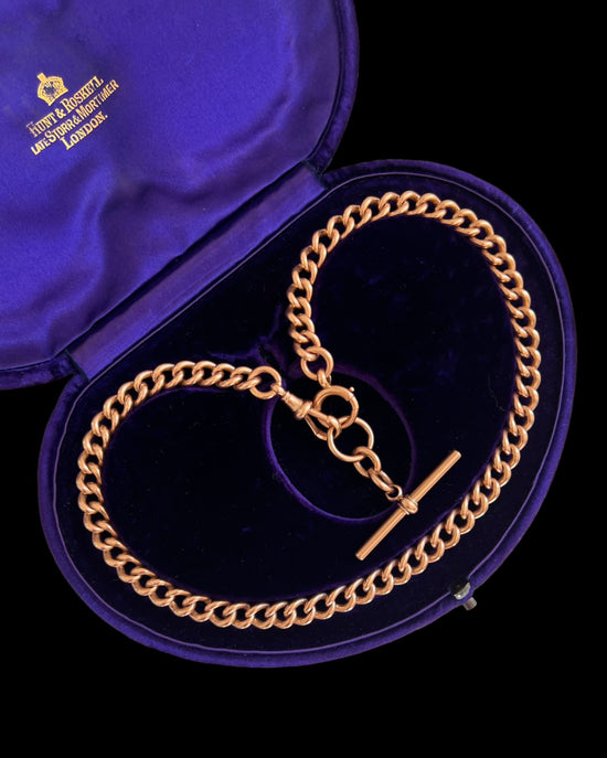 ANTIQUE HEAVY 9CT GOLD CURB ALBERT CHAIN