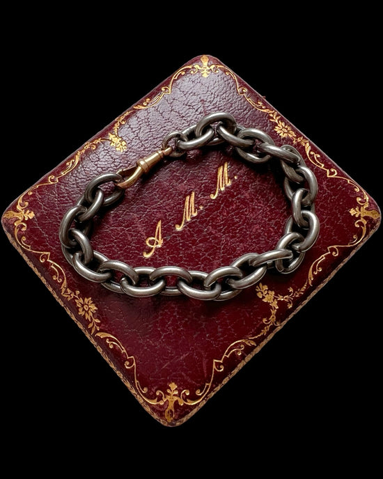 ANTIQUE STEEL & GOLD CHUNKY CABLE LINK BRACELET OR CHAIN EXTENDER