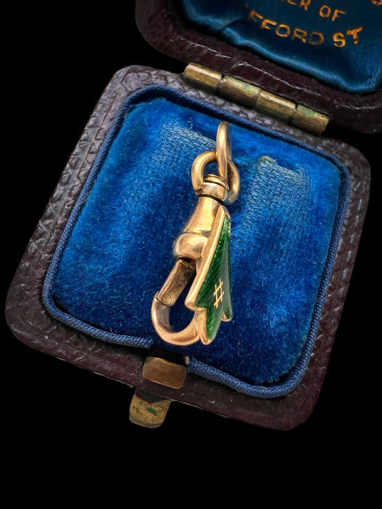 LATE VICTORIAN GREEN ENAMAL & 18CT GOLD DOG CLIP