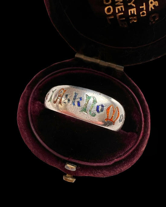 ANTIQUE SILVER & ENAMEL ‘I ASK NO MORE’ RING