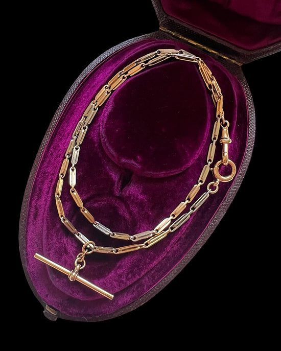 ANTIQUE BI-COLOUR 9CT GOLD & PLATINUM ALBERT CHAIN