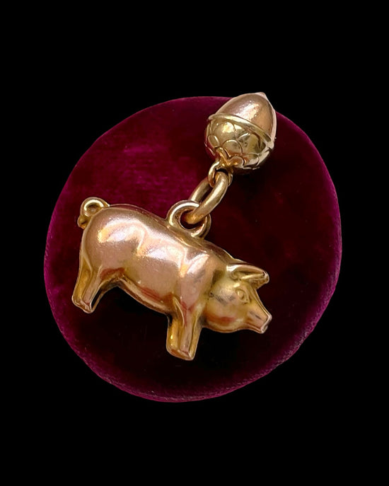 ANTIQUE 9CT GOLD PIG & ACORN PENDANT