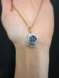 VICTORIAN ENAMEL PANSEY SILVER BOOK PENDANT