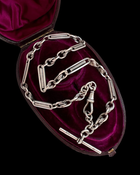 ANTIQUE SILVER TROMBONE & KNOT ALBERT CHAIN