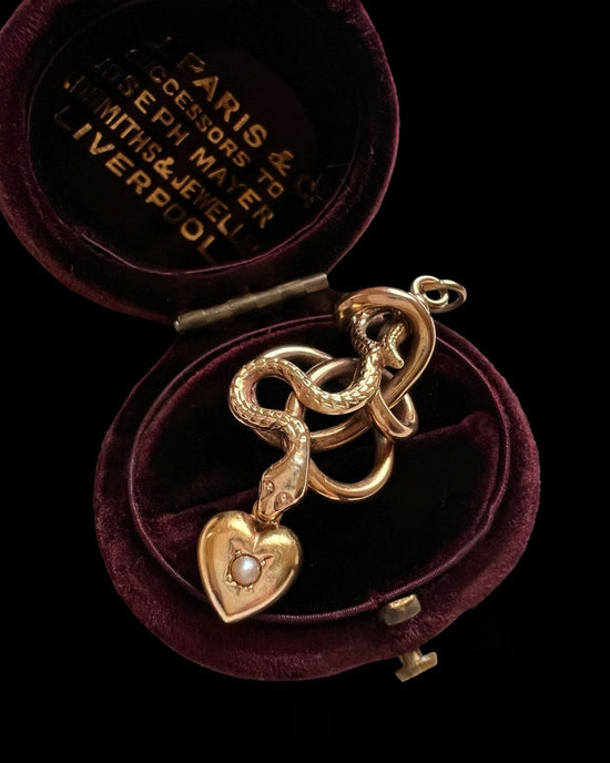 ANTIQUE COILED SNAKE & MINI HEART PENDANT