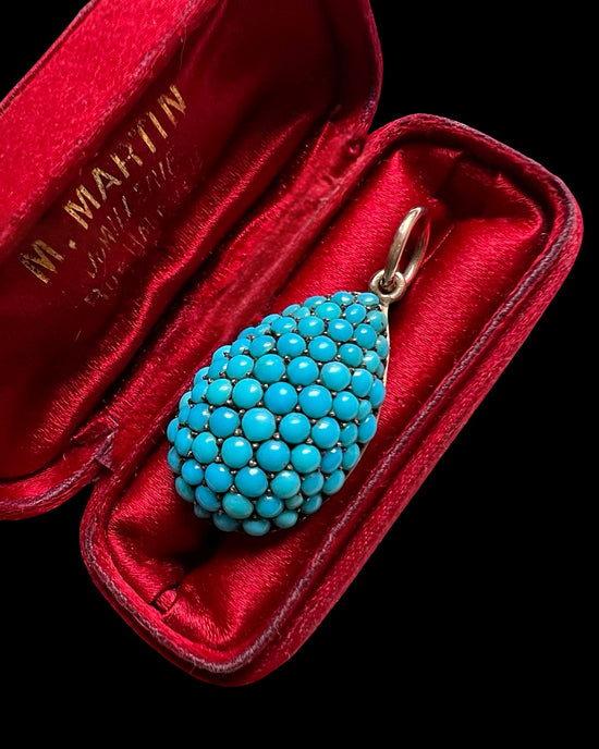 VICTORIAN LARGE TEARDROP PAVÉ TURQUOISE PENDANT