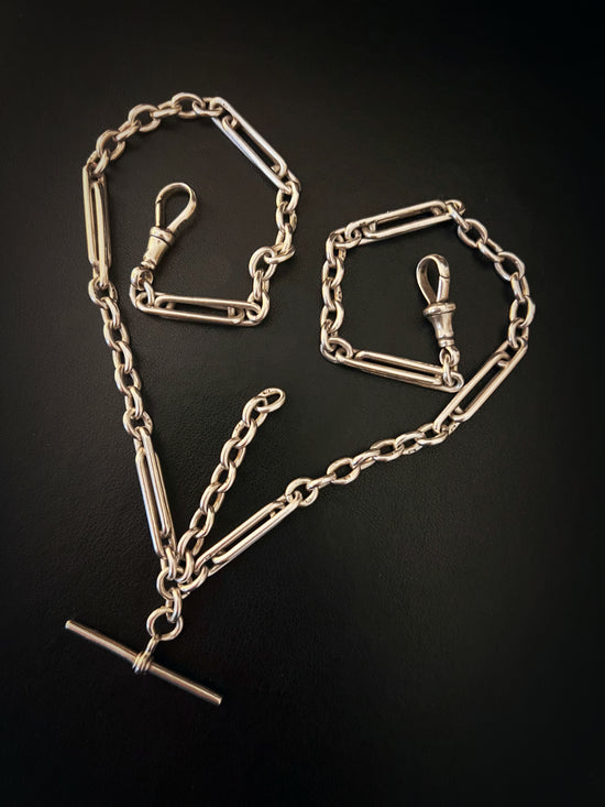 VICTORIAN SILVER PAPERCLIP/ TROMBONE ALBERT CHAIN
