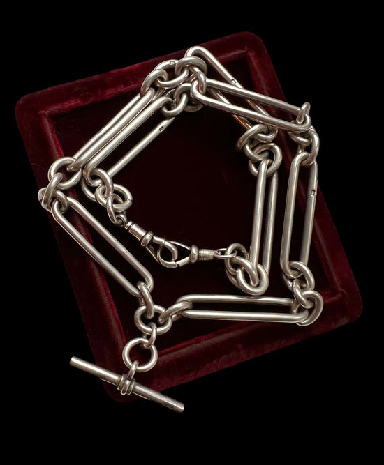 ANTIQUE SUPER CHUNKY SILVER PAPERCLIP ALBERT CHAIN