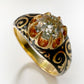 19TH CENTURY DIAMOND RING WITH BLACK ENAMEL SCROLL BAND