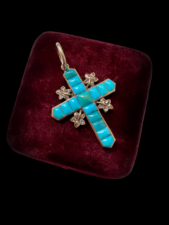 VICTORIAN TURQUOISE & DIAMOND CROSS PENDANT