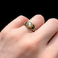 19TH CENTURY DIAMOND RING WITH BLACK ENAMEL SCROLL BAND