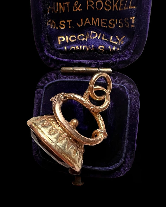 GEORGIAN TWO-TONE 15CT GOLD SNAKE FOB PENDANT