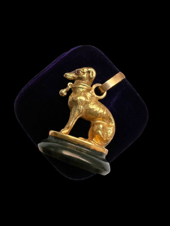 19TH CENTURY FRENCH 18CT GOLD DOG FOB PENDANT